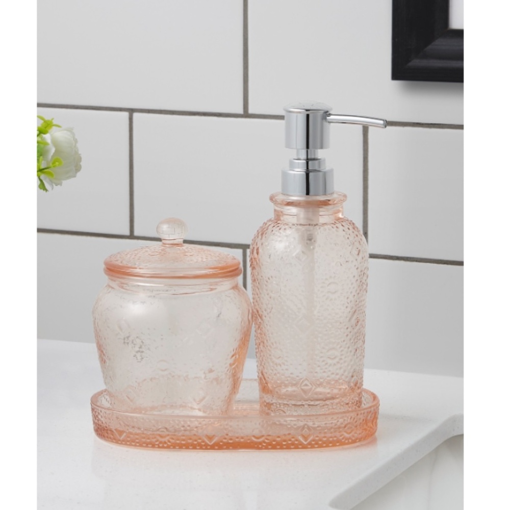 Lavender and Sage Blush Glass 3-Pc. Bathroom Accessory Set - Blush Pink